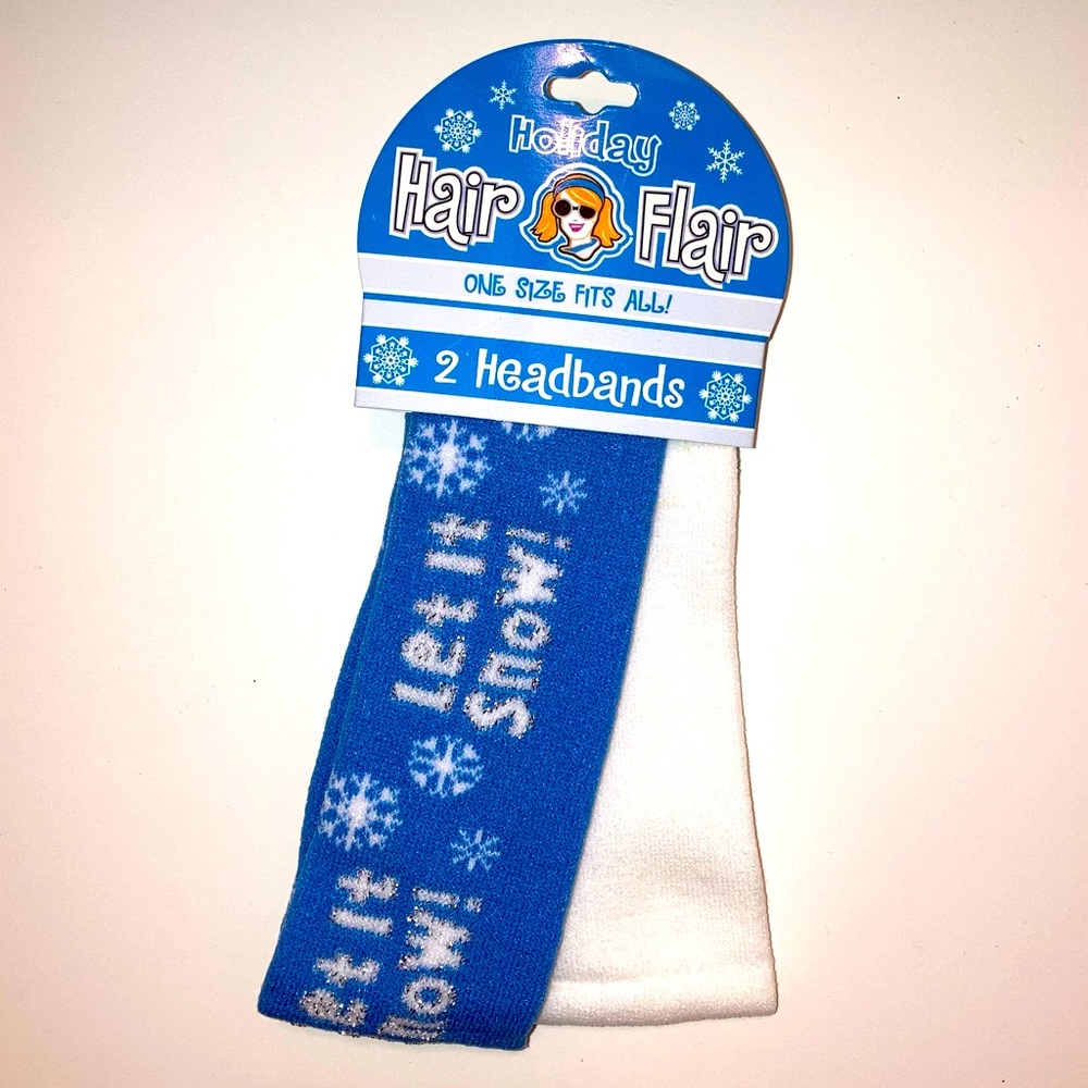 NEW Y2K 2pc Stretchy Winter Headbands Let It Snow Retro Hair Accessories